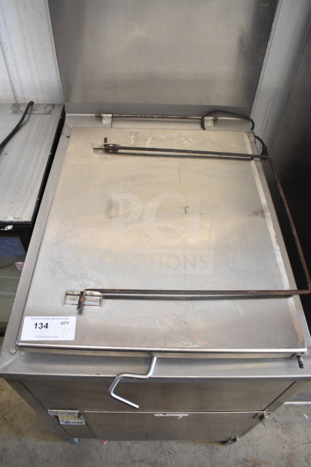 Baxter SP155G-M1826 commercial natural gas donut fryer, stainless steel, floor model, good condition, with auction tag.