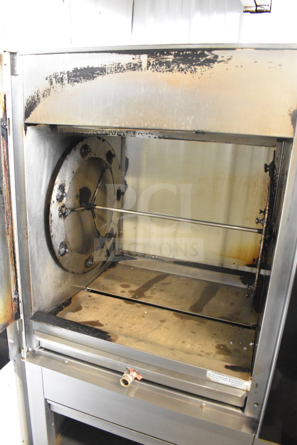 Fri-jado TDR 7-P rotisserie oven, electric, commercial style, on casters, 208V, 3 phase. Used condition with visible wear.