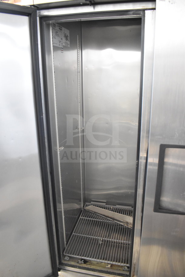 2017 True T-35 Commercial 2 Door Cooler, 115V, 1 Phase, stainless steel, visible interior condition, shelving present.