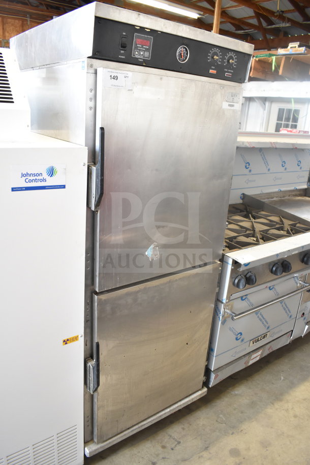 HU18-671-120 Commercial Heated Holding Cabinet with casters, stainless steel, dials, digital display, used condition.
