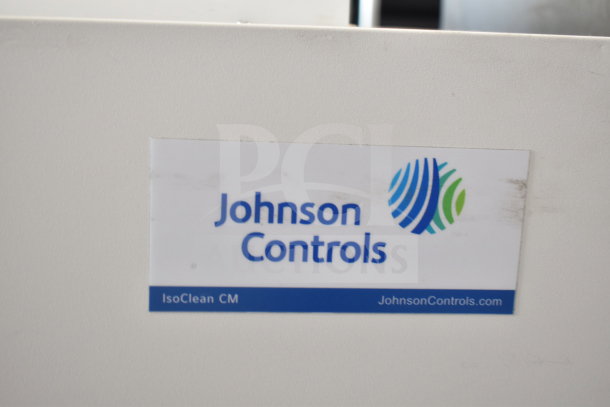 Johnson Controls Isoclean CM Commercial Air Filter, 120V, 1 Phase, model tag visible.