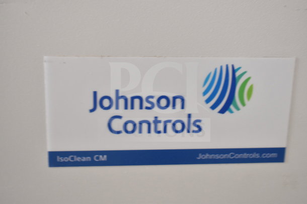 Johnson Controls Isoclean CM commercial air filter, 120V, 1-phase. Features logo and model label on unit.