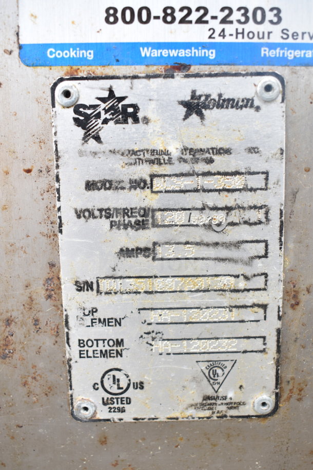 Star Holman QCS-1-350 Countertop Conveyor Toaster Oven, 120V, 1 Phase, visible model and voltage label, used condition.