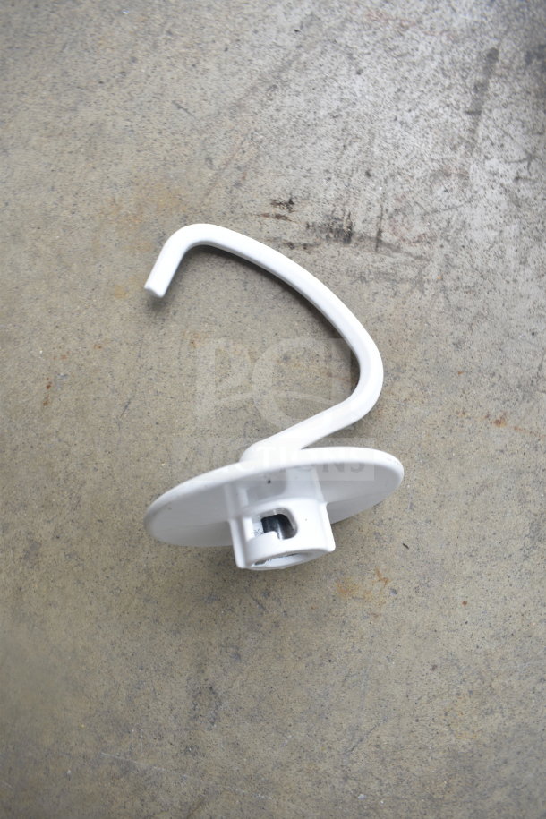 KitchenAid KSM90PSWH dough hook attachment, white, in used condition, designed for 4.5-quart mixers.