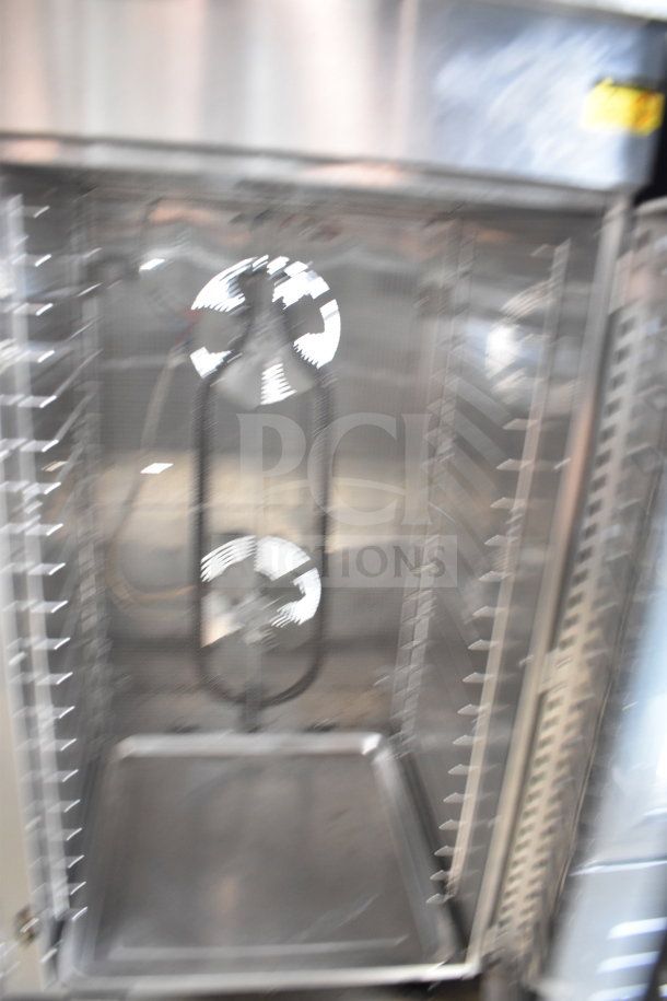 Benchfoods 60-CUD Commercial Dehydrator, stainless steel, 60 tray slots, 220-240V, excellent condition, interior view.