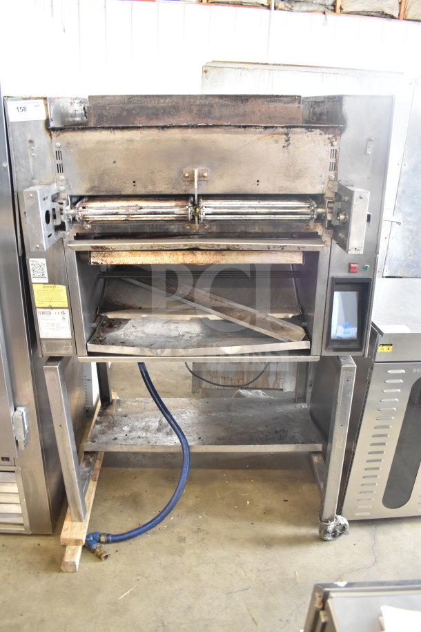 2022 Nieco FH94G Commercial Propane Conveyor Burger Grill, 80,000-106,000 BTU, used condition, visible labels and QR code.