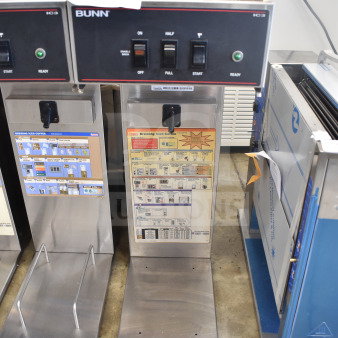 Bunn IC3 commercial countertop iced tea machine, 120/208 volts, 1 phase, stainless steel, control panel with start and ready buttons.