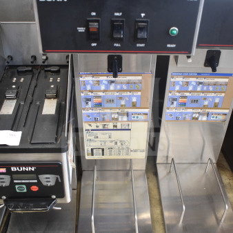 Bunn IC3 commercial countertop iced tea machine, 120/208 volts, 1 phase. Features control panel with on/off, half/full, start buttons.
