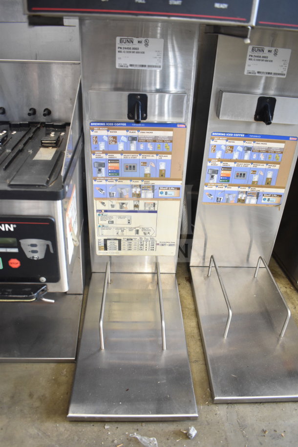 Bunn IC3 commercial countertop iced tea machine in stainless steel. Features operation instructions. Model IC3, 120/208V, 1 Phase.