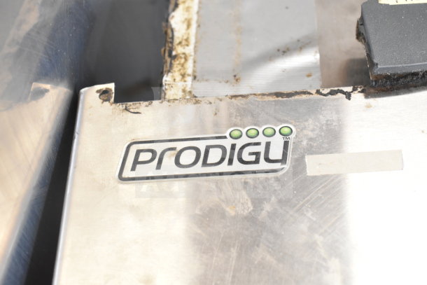 Scotsman Prodigy C0530SA-1B ice machine head on bin, stainless steel, branded "Prodigy," showing wear, 115V, 1 phase.