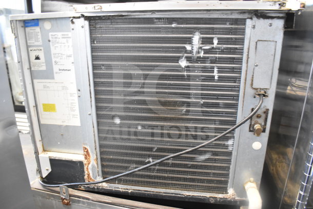 Scotsman Prodigy C0530SA-1B ice machine head on bin, 115V, 1 Phase, visible rust and wear, labels shown.