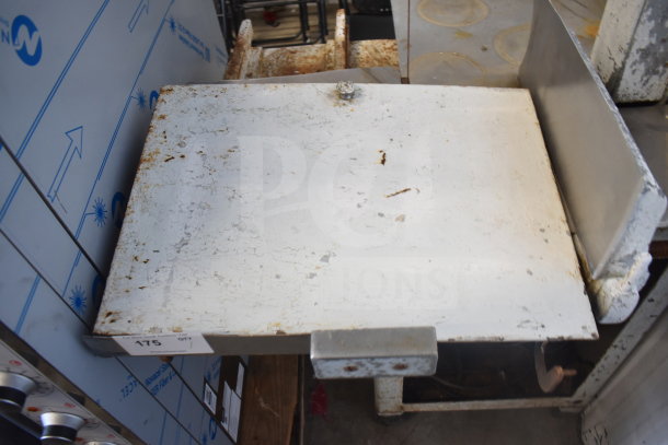 Hobart Commercial Floor Style Meat Saw with visible wear and rust on metal surface, auction label "175".
