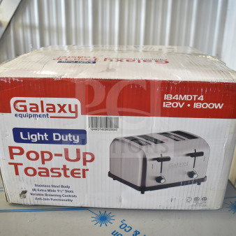 IN ORIGINAL BOX! Galaxy 184MDT4 Commercial Countertop 4 Slot Toaster. 120 Volts, 1 Phase.