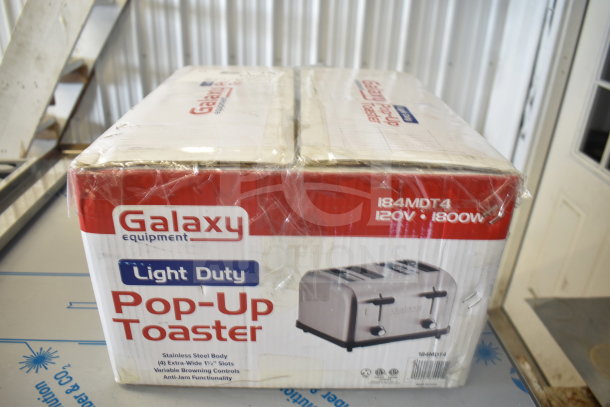 IN ORIGINAL BOX! Galaxy 184MDT4 Commercial 4 Slot Toaster, 120V, features stainless steel body, variable browning, anti-jam.