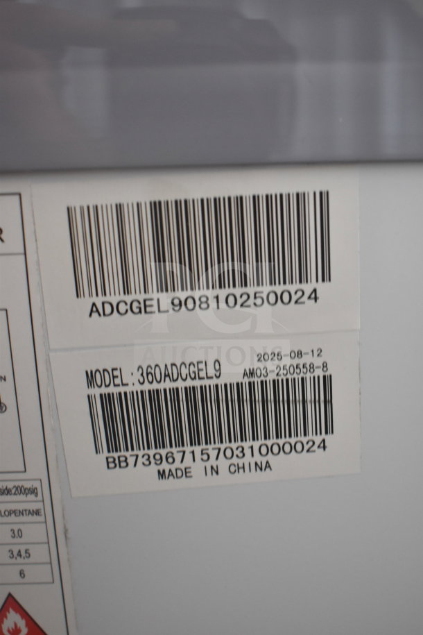 BRAND NEW Avantco 360ADCGEL9 49" 9 Pan Gelato Dipping Cabinet, 115V, 1 Phase, scratch and dent; labels indicate model and origin.