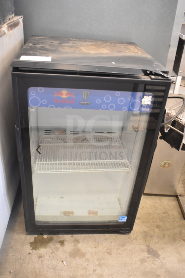 Imbera EVC04 commercial mini cooler merchandiser, single door, 115V, visible Red Bull branding, good condition.