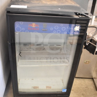 Imbera EVC04 commercial mini cooler merchandiser, single door, 115V, visible Red Bull branding, good condition.
