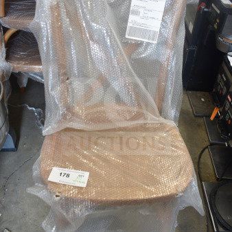 Brand new Flash Furniture wood pattern cross back chairs wrapped in bubble wrap, minor scratches noted, auction lot of 17.