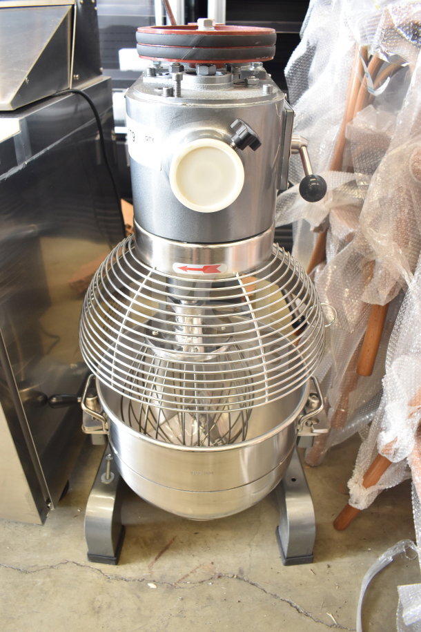 Avantco MX30H floor-style dough mixer, 30-quart capacity, includes mixing bowl, bowl guard, and whisk. Scratch and dent condition.