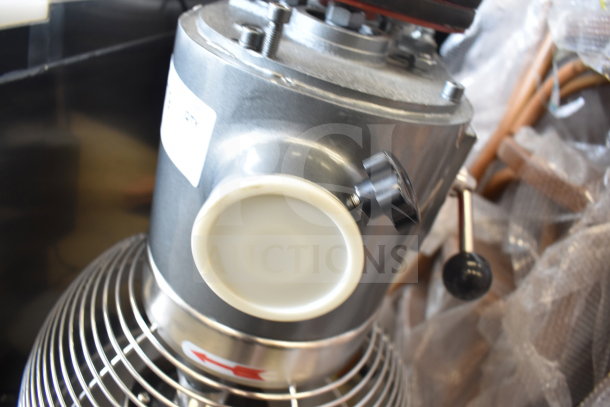 BRAND NEW Avantco MX30H 30 Quart Planetary Dough Mixer, silver with whisk attachment, bowl guard, 120V, 1 phase.