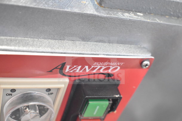 Close-up of Avantco MX30H dough mixer control panel with brand logo. 30-quart commercial mixer, scratch and dent, 120V, 1 Phase.