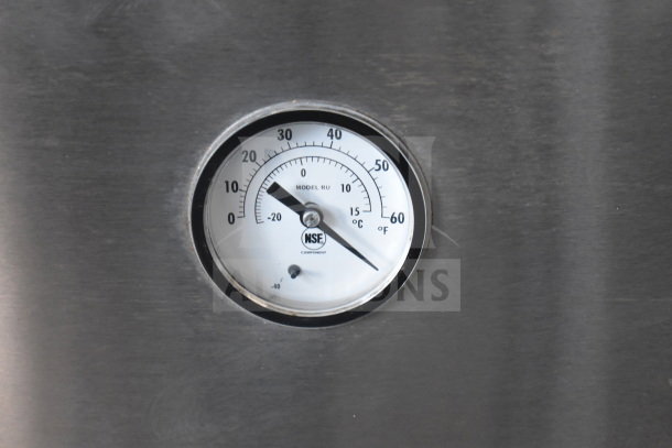 Silver King SKMAJ2/C4 milk dispenser, stainless steel, featuring a temperature gauge. Model RU, NSF certified, 115V, 1 Phase.