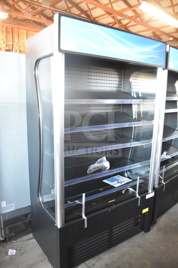 Brand new Avantco 193VAC46B black refrigerated air curtain merchandiser, 45.5", 115V, 1 Phase, customizable shelves.