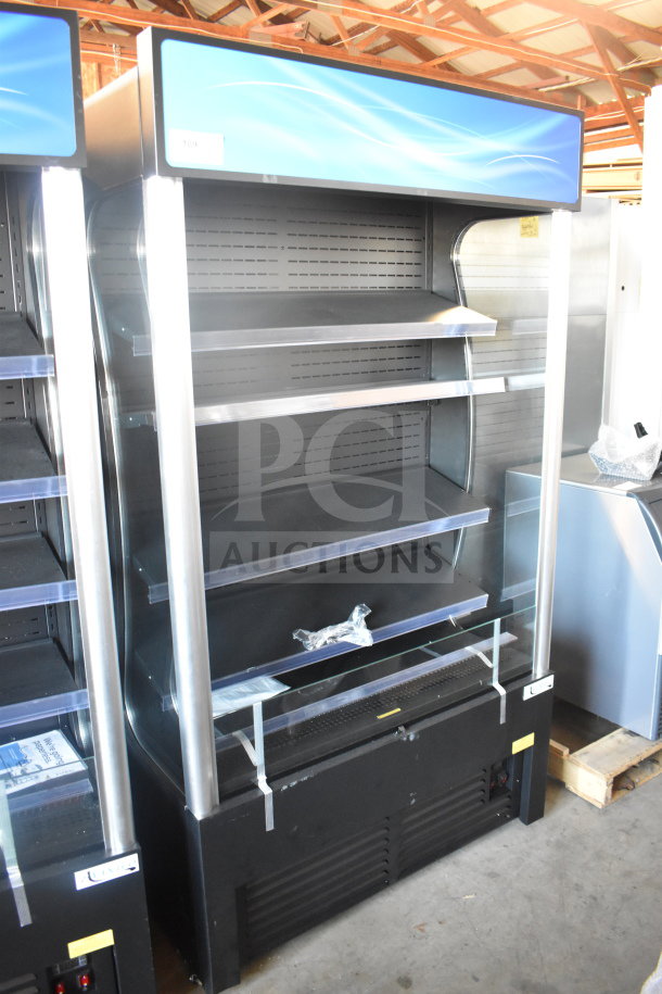 BRAND NEW Avantco 193VAC46B 45.5" black refrigerated air curtain merchandiser, 115V. Customizable shelves, minor dents.