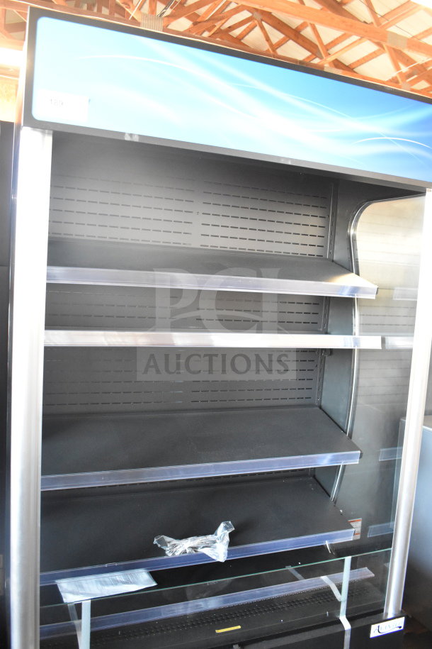 Brand new Avantco 193VAC46B black refrigerated air curtain merchandiser, 45.5", customizable, 115V, 1 phase, minor scratches.