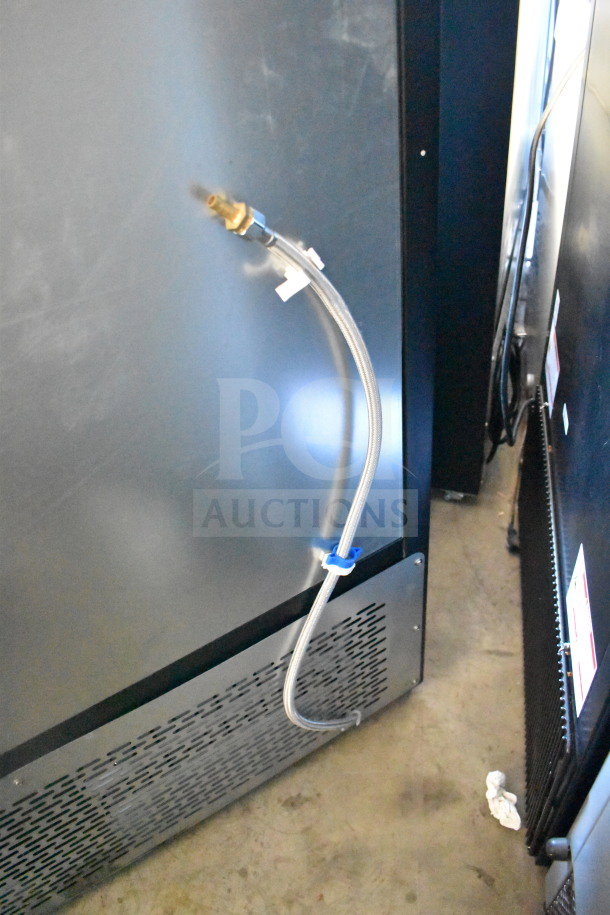 Brand new Avantco 193VAC46B, 45.5" black air curtain merchandiser, visible rear panel with attached hose, minor scratches.