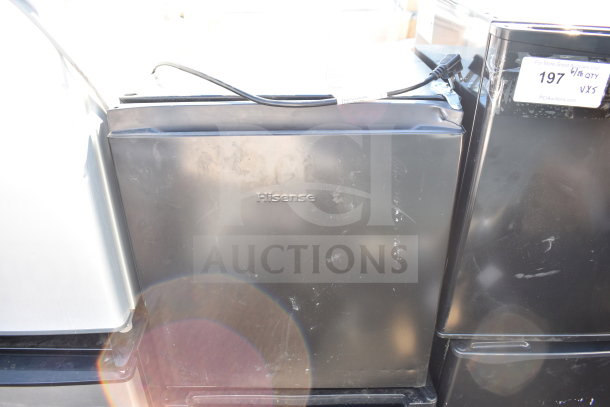 Four mini coolers including Black & Decker and Vissani models, 120 volts, 1 phase, with visible wear, auction tag "197".