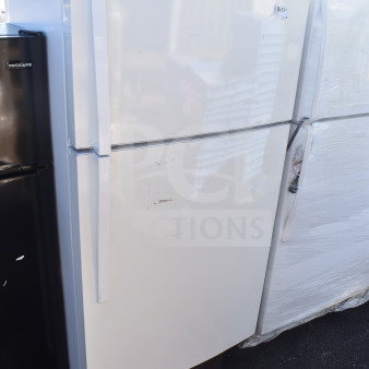 Whirlpool WRT511SZDW00 cooler with freezer, white, 115V, 1 phase; visible wear and markings. Model tags present.