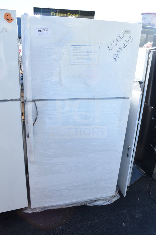 Whirlpool ET1MHKXMQ06 Reach In Cooler with Freezer, 115V, Used, White, Visible labels, "Used Assets."