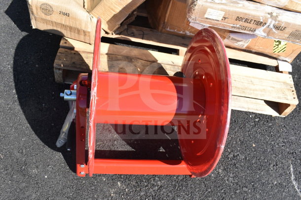 BRAND NEW SCRATCH AND DENT Reelcraft CA33112L hand crank hose reel for 3/4" x 100' hoses, red, visible minor dents.