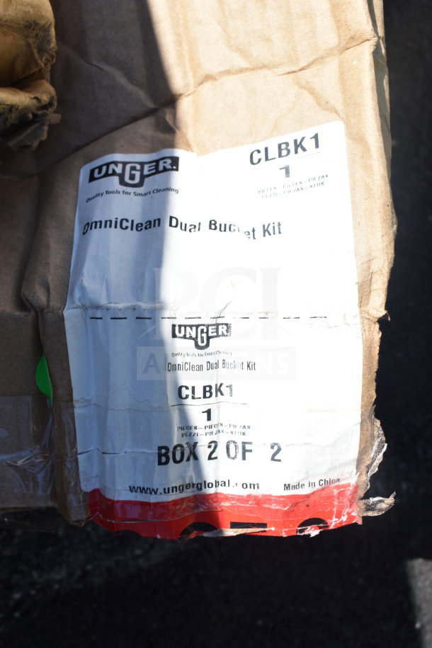 Unger OmniClean Dual Bucket Kit box, labeled as CLBK1, Box 2 of 2, new condition, partially visible packaging.