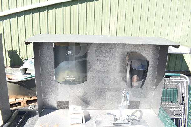 Commercial portable sink on casters with faucet, Georgia-Pacific SofPull dispenser, soap dispenser. Good condition.