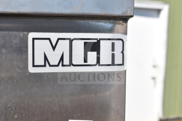 MGR Commercial Ice Machine Bin, metallic finish, visible MGR logo, likely used condition.