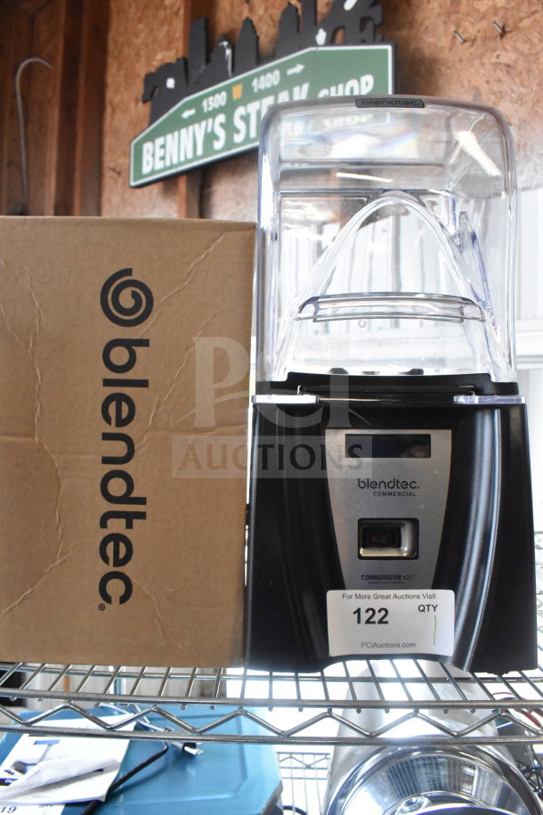 Blendtec Connoisseur 825 blender with sound enclosure, new, with 3.8 hp motor and two 90 oz. WildSide+ jars. Box labeled.