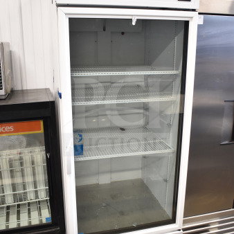 2021 True TSCI-600R-G-PH commercial single door cooler, 115V, 1 phase. Glass front, 3 shelves, excellent condition.