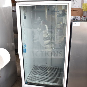 2021 True TSCI-600R-G-PH commercial single door reach-in cooler, glass door, white exterior, good condition.