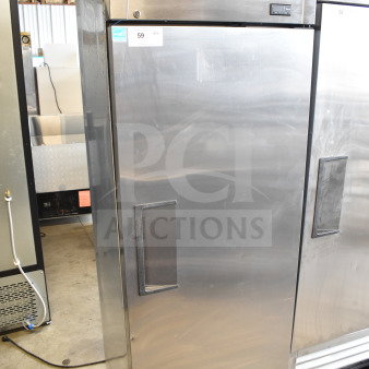 2018 True T-19F-HC commercial single-door reach-in freezer, stainless steel, 115V, 1 phase, with visible model label.