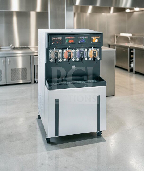 Taylor 349-33 4-flavor slush machine, exceptional condition, 208–230V, 3 phase, UL/NSF listed, fully tested.