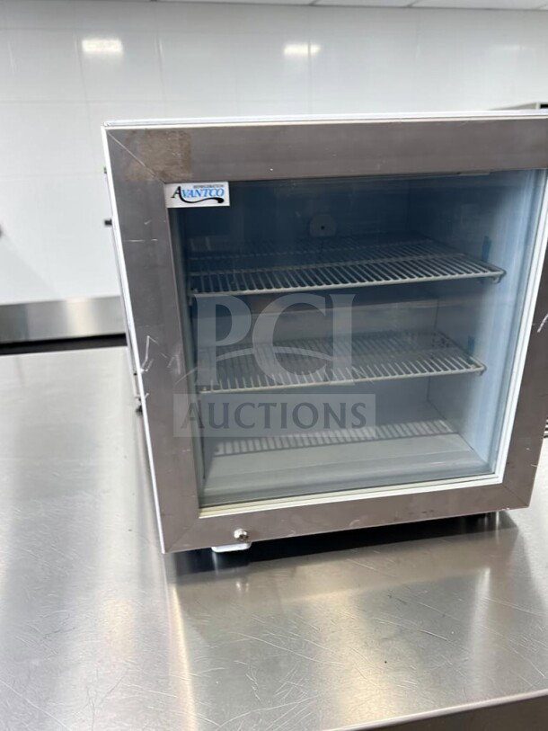 Avantco 360CFM2 2 Cu. Ft. glass door display freezer, ETL certified, excellent condition, fully tested, stainless steel, 110-120V.