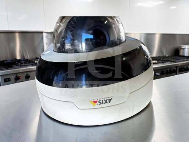 Axis P3715-PLVE network camera, 2 x 2MP, 360° view, IR, PoE, UL listed, in high-grade condition, fully tested, model 01970-001.