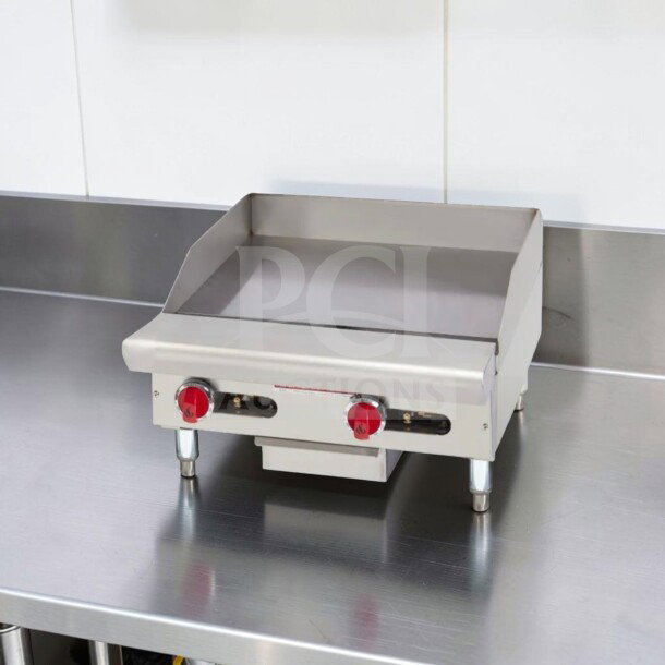 American Range ARSMG-24 countertop gas griddle with 24" 1" steel plate, natural gas, ETL listed, outstanding condition.