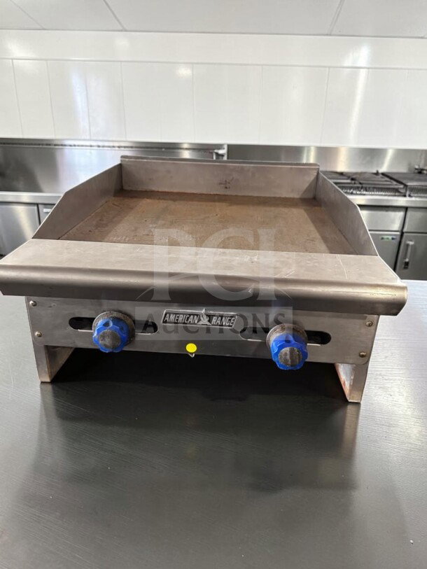 American Range ARSMG-24 gas griddle, 24" countertop, 1" steel plate, natural gas, excellent condition, ETL listed, fully tested.