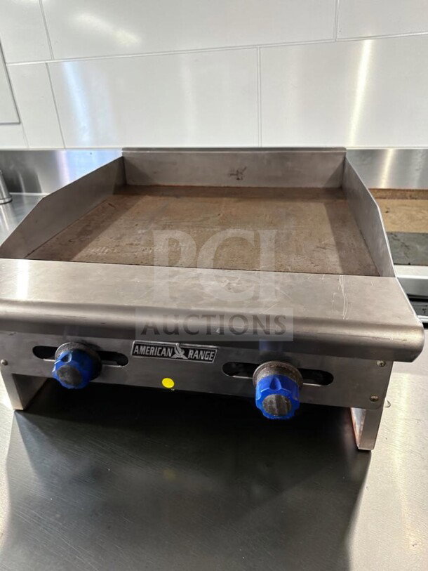 American Range ARSMG-24 gas griddle, 24" countertop, 1" steel plate, natural gas, ETL listed, outstanding condition.