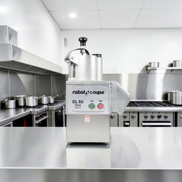 Robot Coupe CL50E Ultra food processor, immaculate condition, 1 1/2 HP, 120V, ETL listed, includes 2 discs, fully operational.