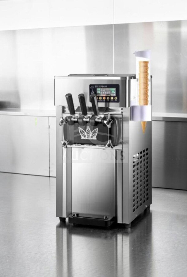 VEVOR ZM-A168 commercial soft serve ice cream machine, like-new, 2+1 flavor, 5 Gal/H, 110V, 1200W, fully operational.