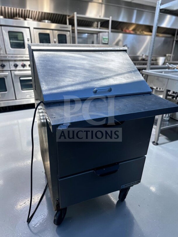 Beverage-Air SPED27HC-12M-B 27" Mega Top Refrigerated Prep Unit with drawers, optimal condition, UL/NSF listed.